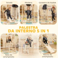 AIYAPLAY Gioco Arrampicata 5 in 1 Pieghevole con Scivolo, 2 Pareti, Altalena e Canestro, in Legno, 140x172.5x116.5 cm(m-4)
