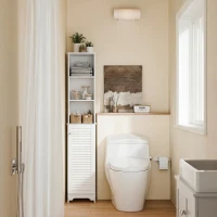 HOMCOM Colonna Bagno con Ripiano a 3 Livelli e Armadietto Chiuso, in MDF e Truciolato, 34x20x165 cm, Bianco(m-8)