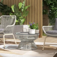 Outsunny Table basse de jardin ronde, table d'appoint en résine aspect rotin et plateau verre trempé Ø 60 x 37H cm(m-10)