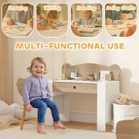 AIYAPLAY Zestaw biurko dla dzieci, stół roboczy i krzesło w kształcie niedźwiedzia, z szufladą, do pisania i majsterkowania, 3-8 lat, naturalne drewno(m-4)