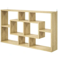 HOMCOM Estante de Pared Decorativo Estantería para Libro, CDs con 8 Cubos 85x14,5x47,5 cm Roble(m-7)