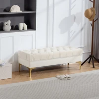 HOMCOM Banc banquette capitonnée bout de lit style classique chic dim. 118L x 45l x 42H cm piètement métal doré velours beige(m-11)