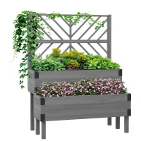 Outsunny Raised Garden Bed with Trellis, 2-Tier Wooden Elevated Planter Box  for Vegetables, Flowers, Herbs, Grey(m-10)