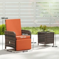 Outsunny 3 Pieces Rattan Bistro Set Balcony Furniture with Cushions, Storage Function - Orange(m-3)