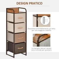 HOMCOM Cassettiera 4 Cassetti Pieghevoli in Tessuto e Struttura in Legno e Metallo, 31x29x99 cm, Multicolore(m-7)
