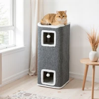 PawHut Tour pour chat 4 niveaux, arbre à chat stable boules de jeu plateforme supérieure bord en peluche, 41x 41 x 100 cm, gris(m-10)