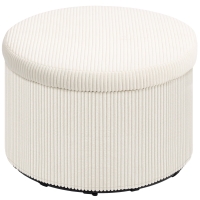 HOMCOM Pouf coffre rangement, tabouret rond, pouf repose-pieds en velours côtelé, charge 120 Kg, Ø 60 x 41 cm, beige
