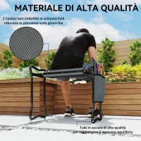 Outsunny Sedia Inginocchiatoio 2 in 1 in Acciaio con Borsa Portaoggetti e Cuscino in EVA, 58x28x49 cm, Grigio e Nero(m-7)