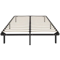 HOMCOM Cadre de lit 160 x 190 cm, lit 2 personnes en bois massif avec sommier à lattes et pied, rangement au-dessous, noir(m-11)