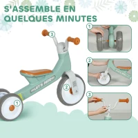 AIYAPLAY Draisienne bébé 1-3 ans jusqu'à 20 kg, vélo enfants sans pédale, 3 roues silencieuses, 69 x 40 x 49 cm, vert(m-8)
