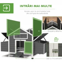 PawHut Coteț din Lemn pentru Exterior cu 2 Cuiburi de Ouă, Adăpost pentru Găini cu Tavă Detașabilă și Acoperiș din Asfalt, pentru 2-4 Găini, Gri(m-5)