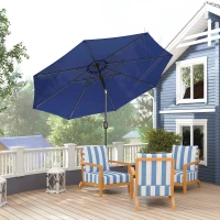 Outsunny Parasol de jardin extérieur Parasol droit inclinable Ø 3 m en métal Rond Polyester 180g/m² manivelle inclinable Bleu(m-10)