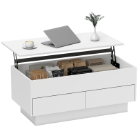 HOMCOM Table basse relevable, table de salon avec compartiment caché et 2 tiroirs, 100 x 50 x 44 cm, blanc
