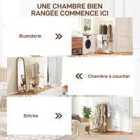 HOMCOM Portant à vêtements à roulettes, porte-manteau double barre en bambou avec étagère inférieure, 80x40x160cm, bois naturel(m-7)