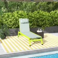 Outsunny Bain de soleil transat en aluminium et textilène avec roulettes et repose-tête dossier inclinable vert(m-10)