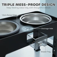 PawHut Podwyższona Miska dla Psa Regulowana Miska z 2 Miskami dla Małych i Dużych Psów Czarna(m-5)