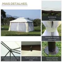 Outsunny Pérgola de Jardim 4x3m Gazebo com Teto Duplo Estrutura de Alumínio UPF50+ para Exterior Branco Creme(m-6)