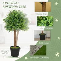 HOMCOM Decorative Artificial Plant, 90cm UV Resistant Faux Boxwood Tree with Plastic Pot and Flocking, Fake Plants for Indoor Outdoor Decor, Green(m-4)