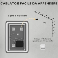 HOMCOM Specchio Bagno con Interruttore Touch, Luce LED a 3 Temperature e Antiappannamento, 70x50cm(m-9)