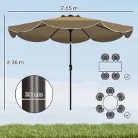 Outsunny Umbrelă Terasă Exterioară Ø2,7 m cu Înclinare Reglabilă 3 Poziții Manivelă și Volant Khaki(m-3)