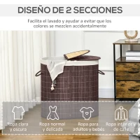 HOMCOM Cesto para Ropa Sucia de Bambú Capacidad de 100L Cesta para la Colada con 2 Compartimentos  62,5x37x60,5cm Marrón(m-6)