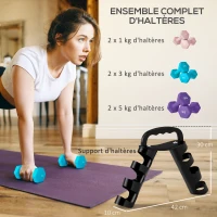 SPORTNOW Lot d'haltères hexagonaux, haltères musculation, 2 x 1 kg, 2 x 3 kg, 2 x 5 kg, avec support convertible d'haltères(m-4)