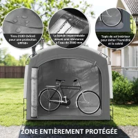 Outsunny Tente de vélo abri de vélo portable pour 3-4 vélos avec 2 poches latérales 205 x 140 x 188 cm gris foncé(m-5)