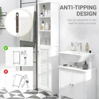 HOMCOM Tall Bathroom Cabinet, Freestanding Slim Bathroom Storage Unit with Adjustable Shelves and Shutter Door, Floor Storage Cupboard with 6 Shelves, 165H x 34W x 20D cm, White(m-7)