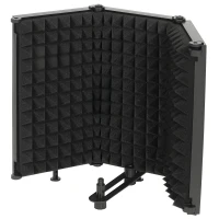 HOMCOM Studio Microphone Isolation Shield, Foldable Adjustable Recording Studio Equipment, 3-Panel High Density Absorbent Foam Shield with 3/8" Threaded Mount, Black(m-11)