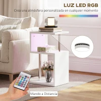 HOMCOM Mesa Auxiliar con Luz LED de 3 Niveles con Estantes y Estructura de Aluminio para Salón Dormitorio 44x38x75 cm Blanco(m-5)