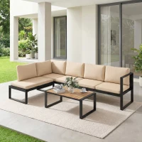 Outsunny 4-teiliges Gartenmöbel-Set, Sofa-Set mit 2 Zweisitzern, armloser Stuhl, Couchtisch, für Balkon, Khaki(m-9)