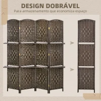 HOMCOM Biombo Separador de Ambientes 4 Painéis 160x170 cm com 2 Prateleiras Dobrável de Fibra de Papel Castanho(m-4)