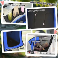 PawHut Cărucior pentru Câini Pliabil cu Husă de Ploaie, Roți Pivotante și Pernă Lavabilă, 77x44x102 cm, Albastru(m-9)