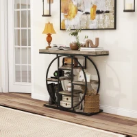 HOMCOM Industrial Console Table with Storage Shelves - Rustic Brown(m-8)