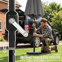 Outsunny Outdoor Patio Umbrella 3x3m with Base Sandbag Crank Tilt Retractable Ribs Dark Gray(m-5)