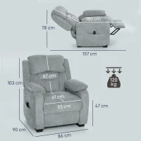 HOMCOM Poltrona Reclinabile 150° Effetto Velluto con Poggiapiedi, Telecomando e Tasca Laterale, 96x90x103 cm, Grigio(m-3)