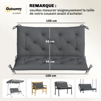 Outsunny Coussin de banc matelas assise dossier pour banc de jardin coussin balancelle canapé 3 places grand confort 100 x 98 x 8 cm gris(m-3)