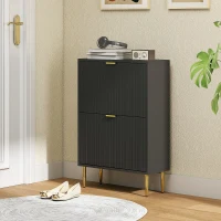 HOMCOM Zapatero para 12 pares con 2 cajones abatibles, puertas acanaladas y estantes regulables, 60x24x91,5cm, negro(m-6)