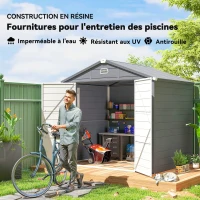 Outsunny Abri de jardin en résine 4,56 m² avec kit de fondation galvanisé structure en aluminium 240 x 190 x 228 cm gris foncé(m-5)