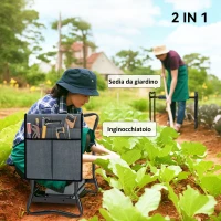 Outsunny Sedia Inginocchiatoio 2 in 1 in Acciaio con Borsa Portaoggetti e Cuscino in EVA, 58x28x49 cm, Grigio e Nero(m-4)