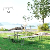 Outsunny Set di 2 panche pieghevoli con maniglia per trasporto in Metallo e HDPE 182 x 28 x 42 cm Bianco(m-4)