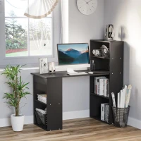 HOMCOM Bureau informatique, bureau avec rangement, 6 compartiments ouverts, table d'ordinateur pour chambre, studio, 120 x 55 x 120 cm, noir(m-10)