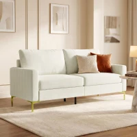 HOMCOM Sofá de 3 Lugares de 181 cm Estofado em Veludo com Almofadas Espessas Pernas de Metal Branco Creme(m-8)