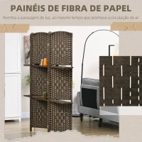 HOMCOM Biombo Separador de Ambientes 4 Painéis 160x170 cm com 2 Prateleiras Dobrável de Fibra de Papel Castanho(m-6)