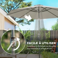 Outsunny Parasol de jardin extérieur Parasol droit inclinable Ø 3 m en métal Rond Polyester 180g/m² manivelle inclinable Gris Clair(m-5)