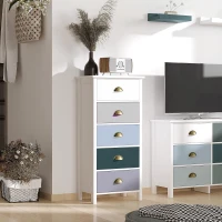 HOMCOM Chiffonnier commode meuble de rangement 5 tiroirs multicolores avec poignée métal coquille MDF - dim. 45L x 30l x 95,4H cm(m-10)