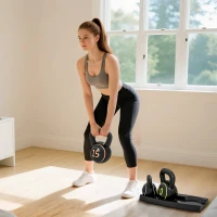 SPORTNOW Lot de 3 kettlebells 2,2, 4,5 et 6,8 kg poignée antidérapante entraînement sport fitness avec plateau de rangement noir(m-10)