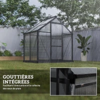 Outsunny Serre de jardin polycarbonate 190 x 132 x 201 cm résistant aux UV 30+ fondation renforcé gouttière gris(m-7)