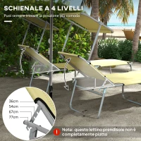 Outsunny Set 2 Sdraio da Giardino Pieghevoli con Schienale e Tettuccio Regolabili, 187x58x36 cm, Beige(m-4)
