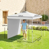 Outsunny Tenda Dobrável 247x247x268 cm  Tenda de Jardim com 1 Parede Lateral Altura Ajustável para Campismo Festas Branco(m-3)